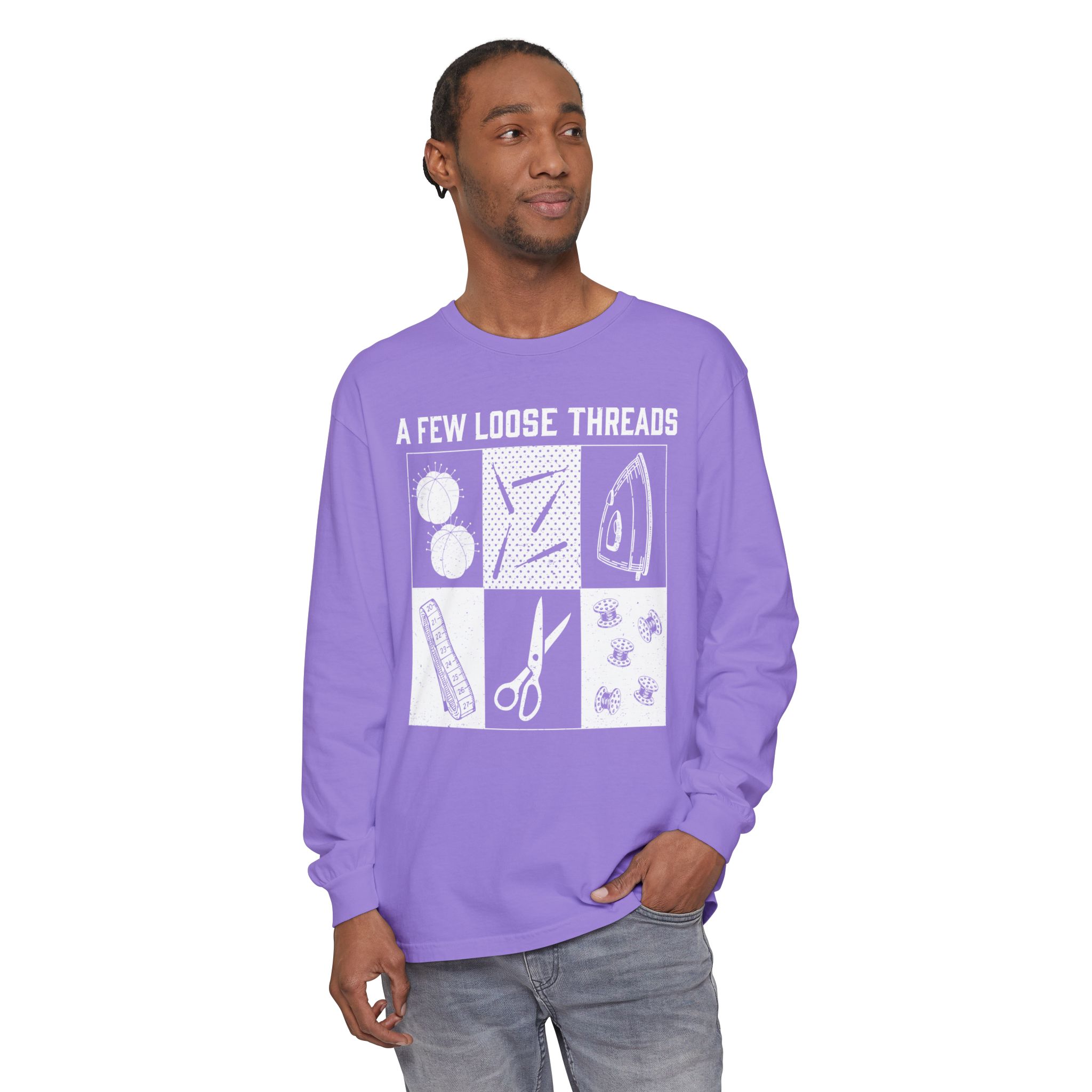 Grunge Sewing Icons Long Sleeve Shirt - Image 7