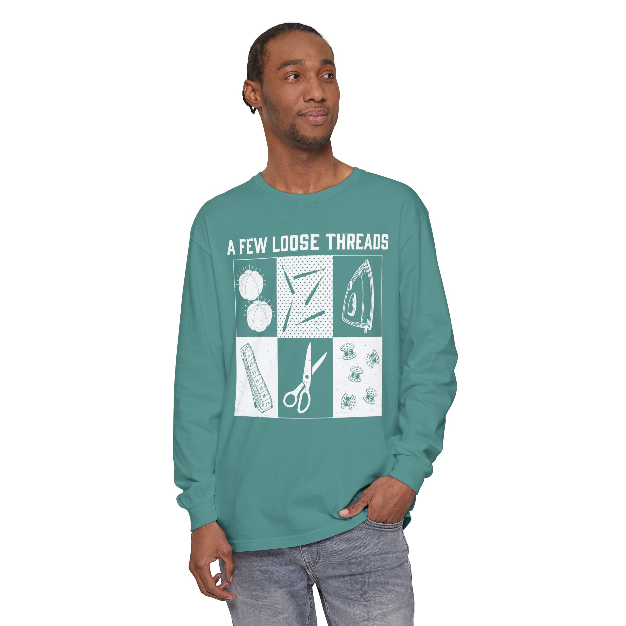 Grunge Sewing Icons Long Sleeve Shirt - Image 4