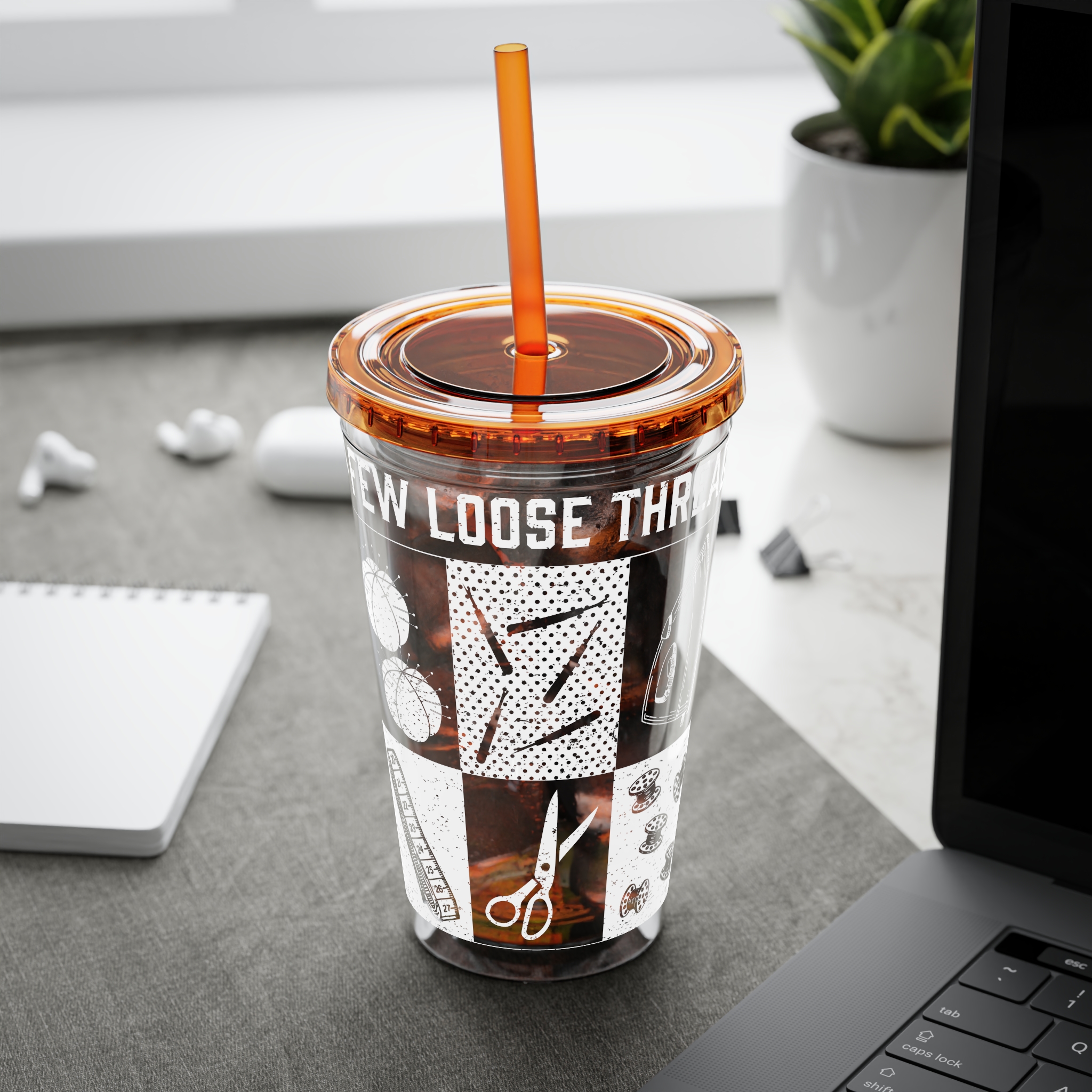 Grunge Sewing Icon Tumbler, 16oz - Image 15