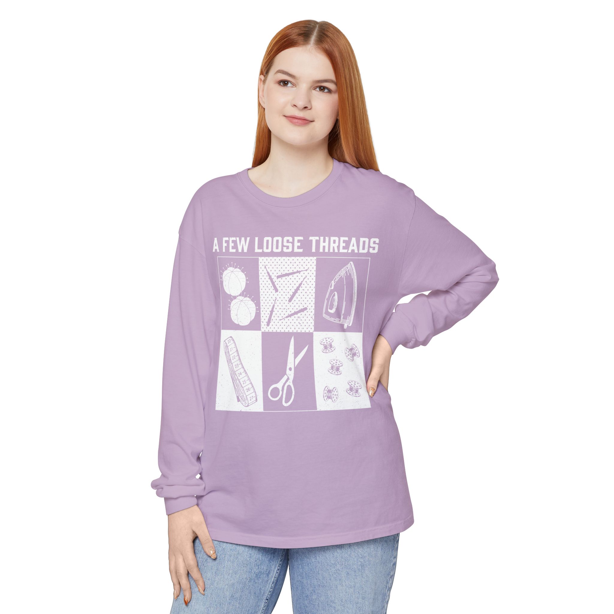 Grunge Sewing Icons Long Sleeve Shirt - Image 11