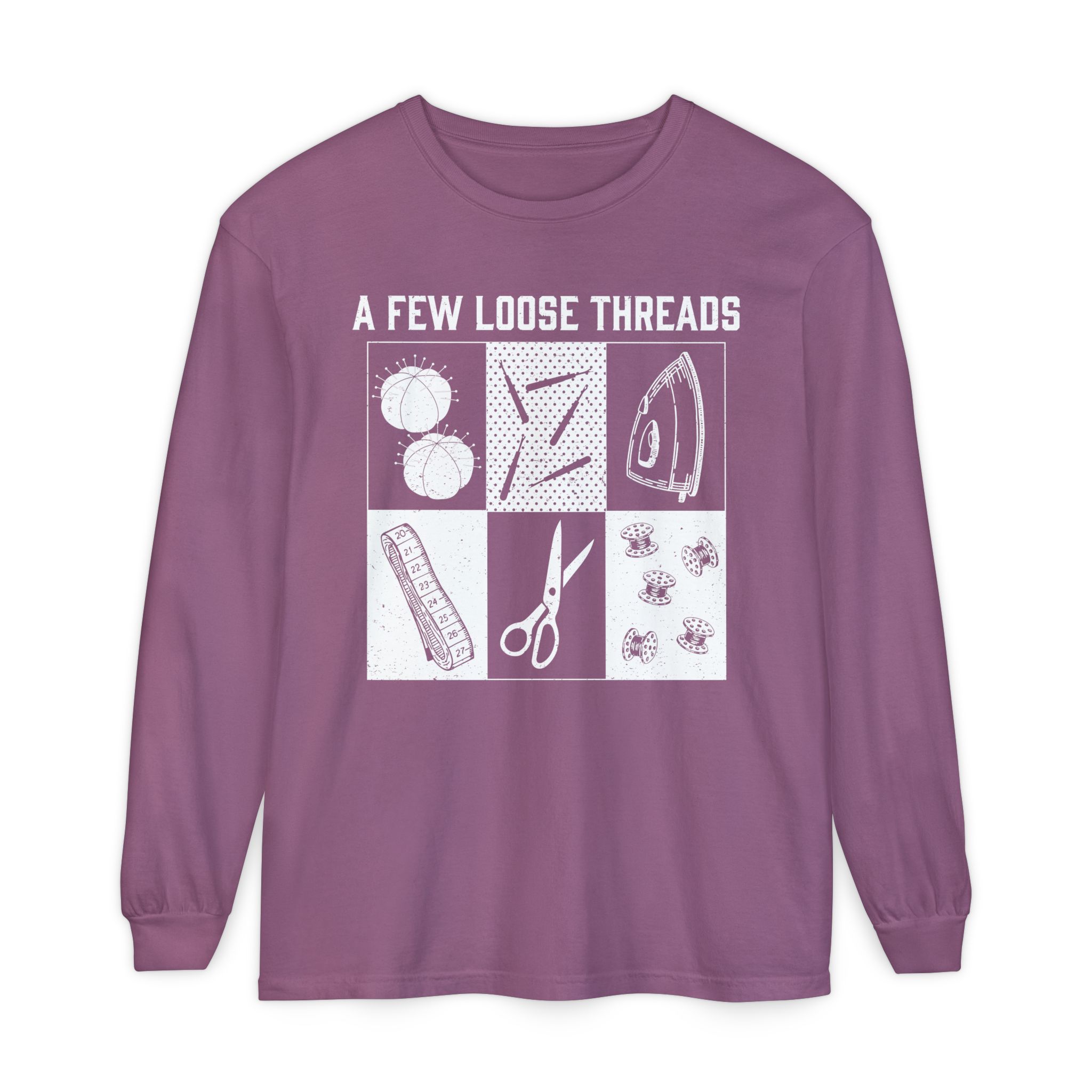 Grunge Sewing Icons Long Sleeve Shirt - Image 32