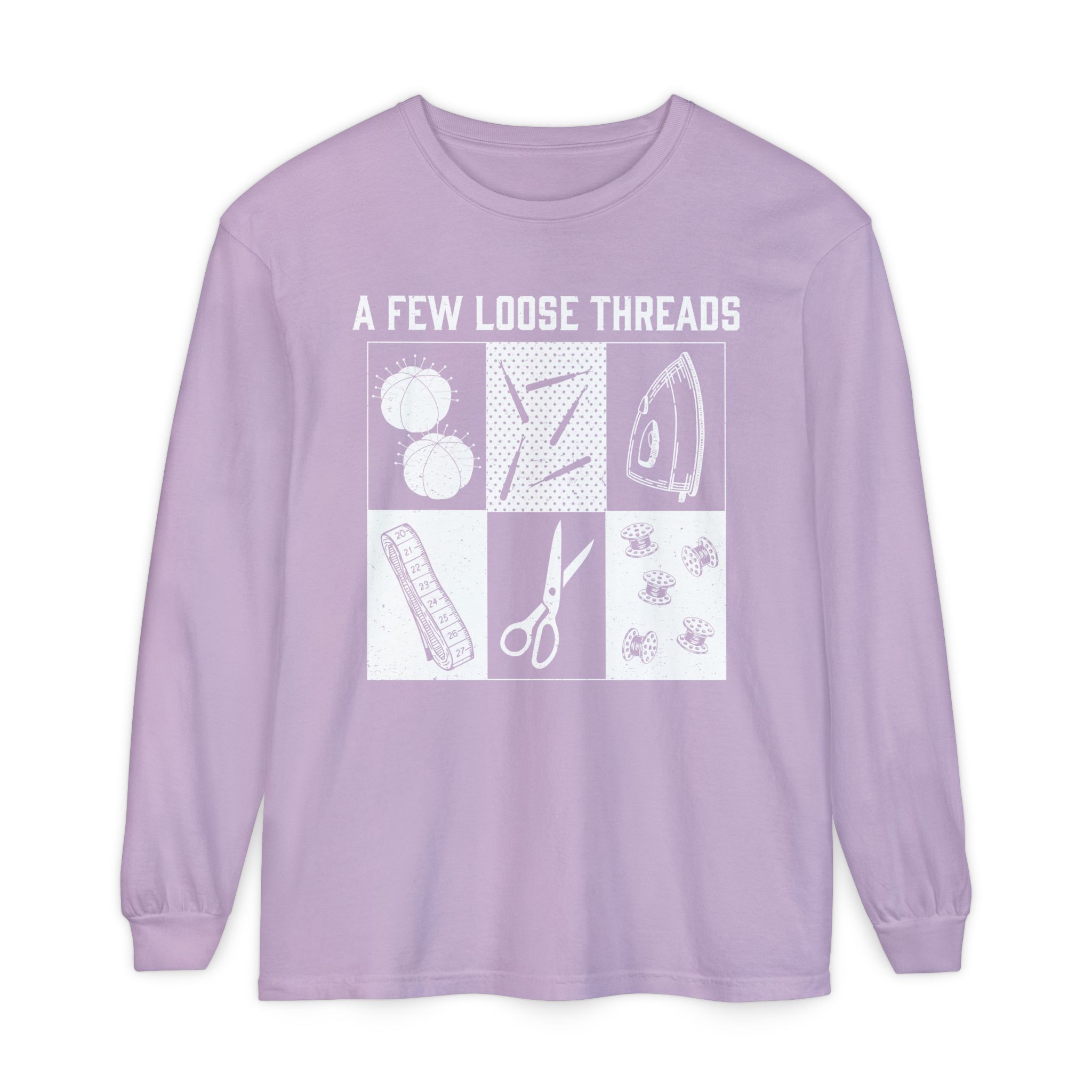 Grunge Sewing Icons Long Sleeve Shirt - Image 9