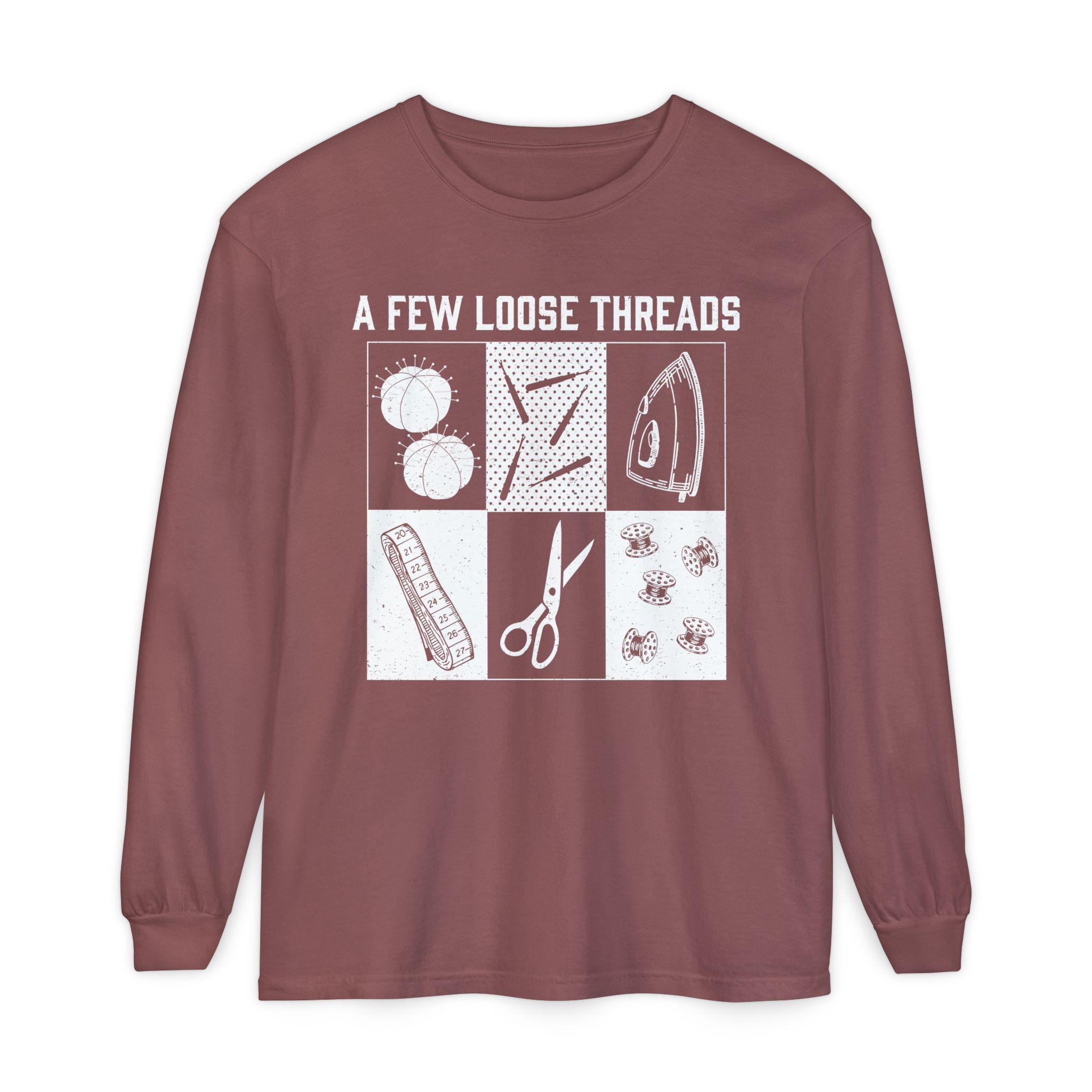 Grunge Sewing Icons Long Sleeve Shirt - Image 12