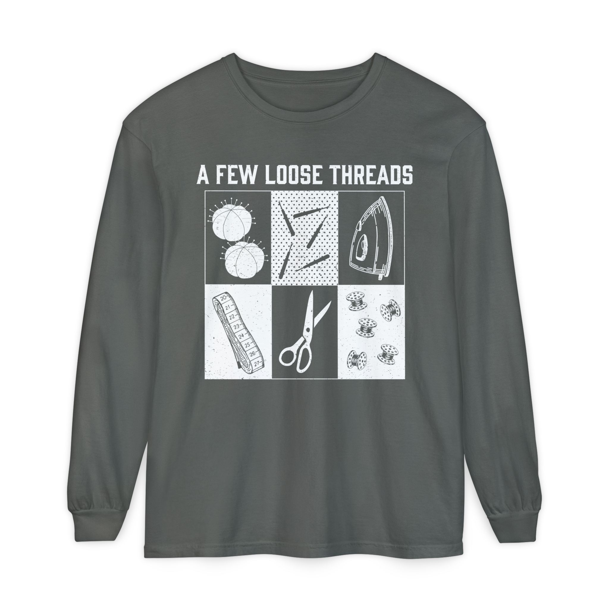 Grunge Sewing Icons Long Sleeve Shirt - Image 18