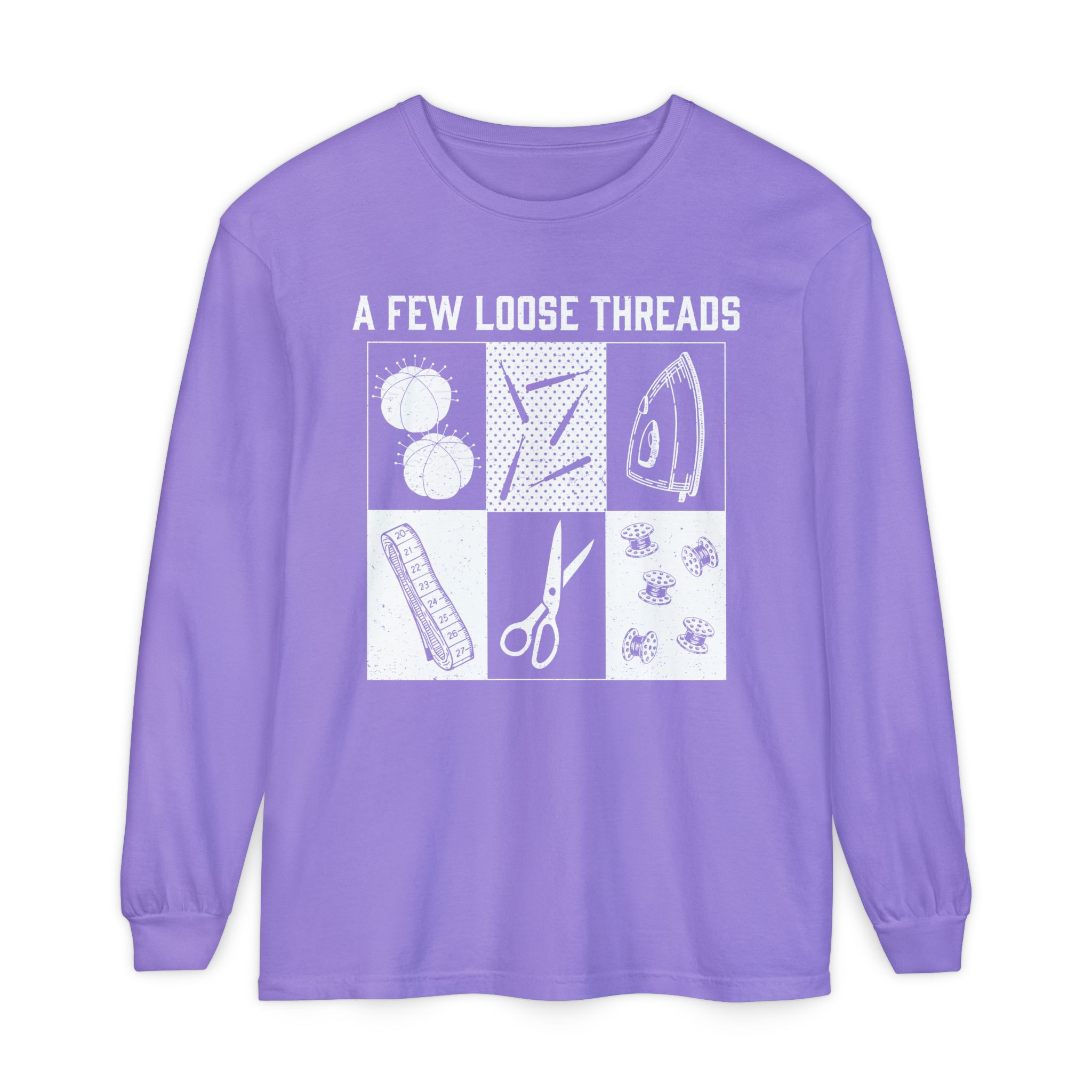 Grunge Sewing Icons Long Sleeve Shirt - Image 6