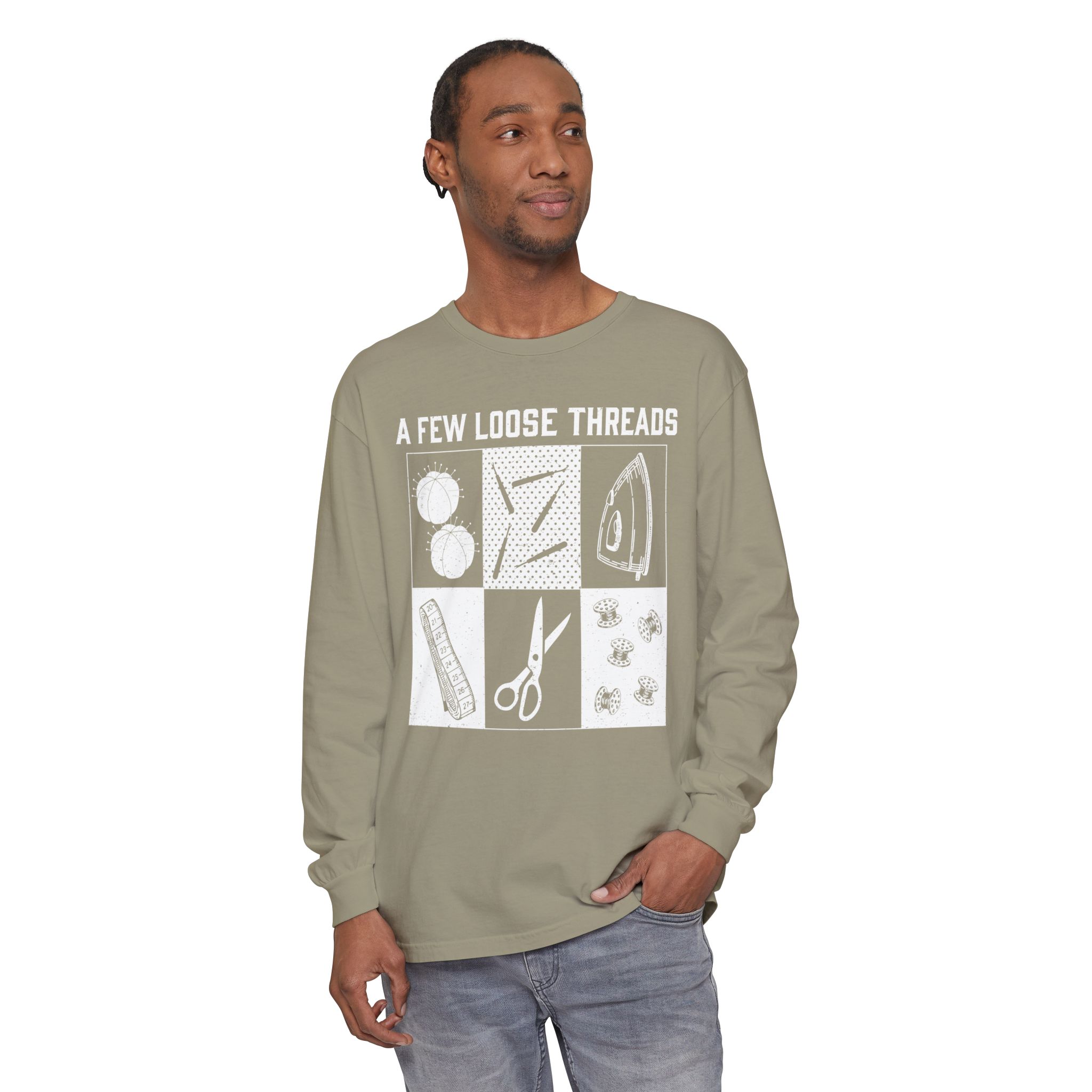 Grunge Sewing Icons Long Sleeve Shirt - Image 17