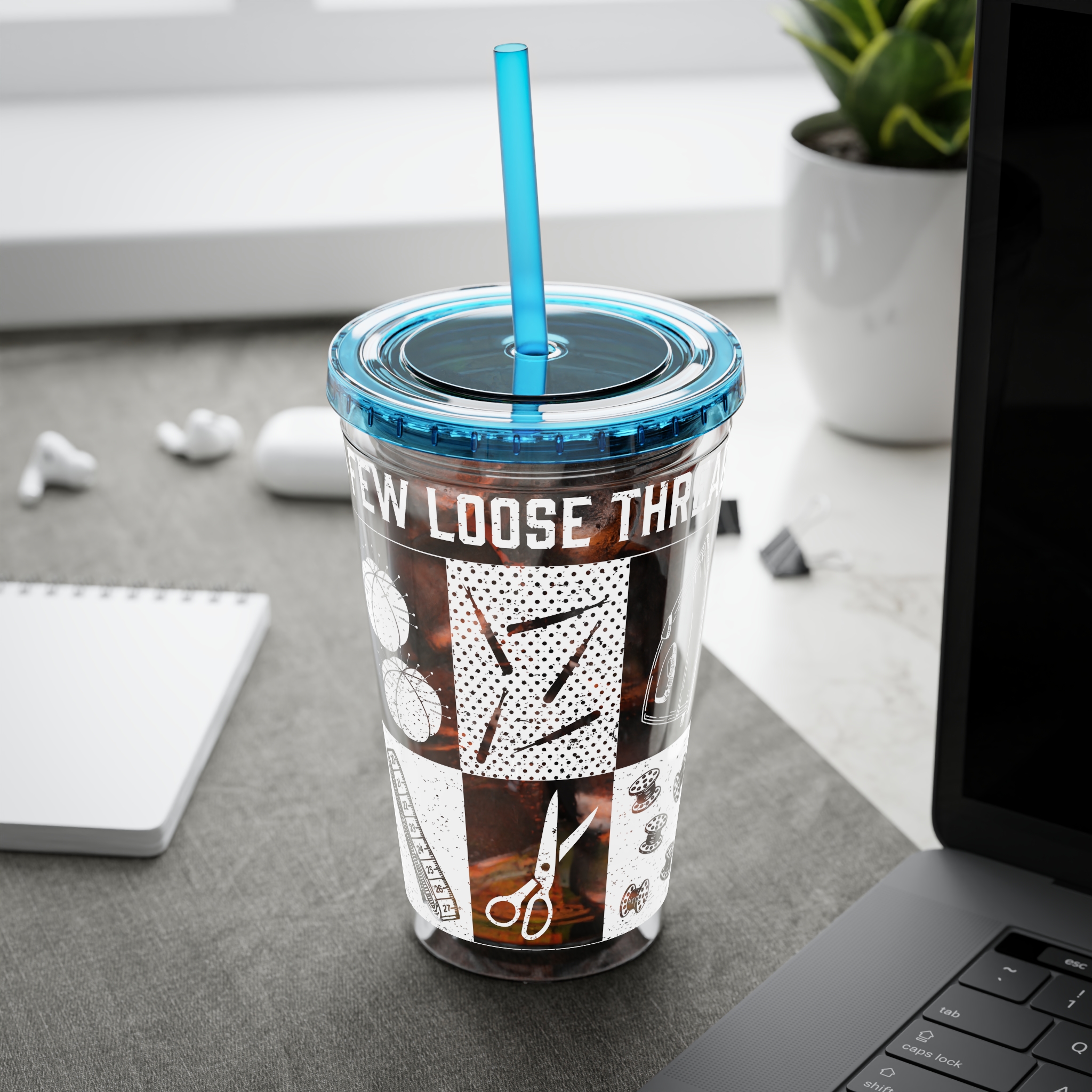 Grunge Sewing Icon Tumbler, 16oz - Image 35