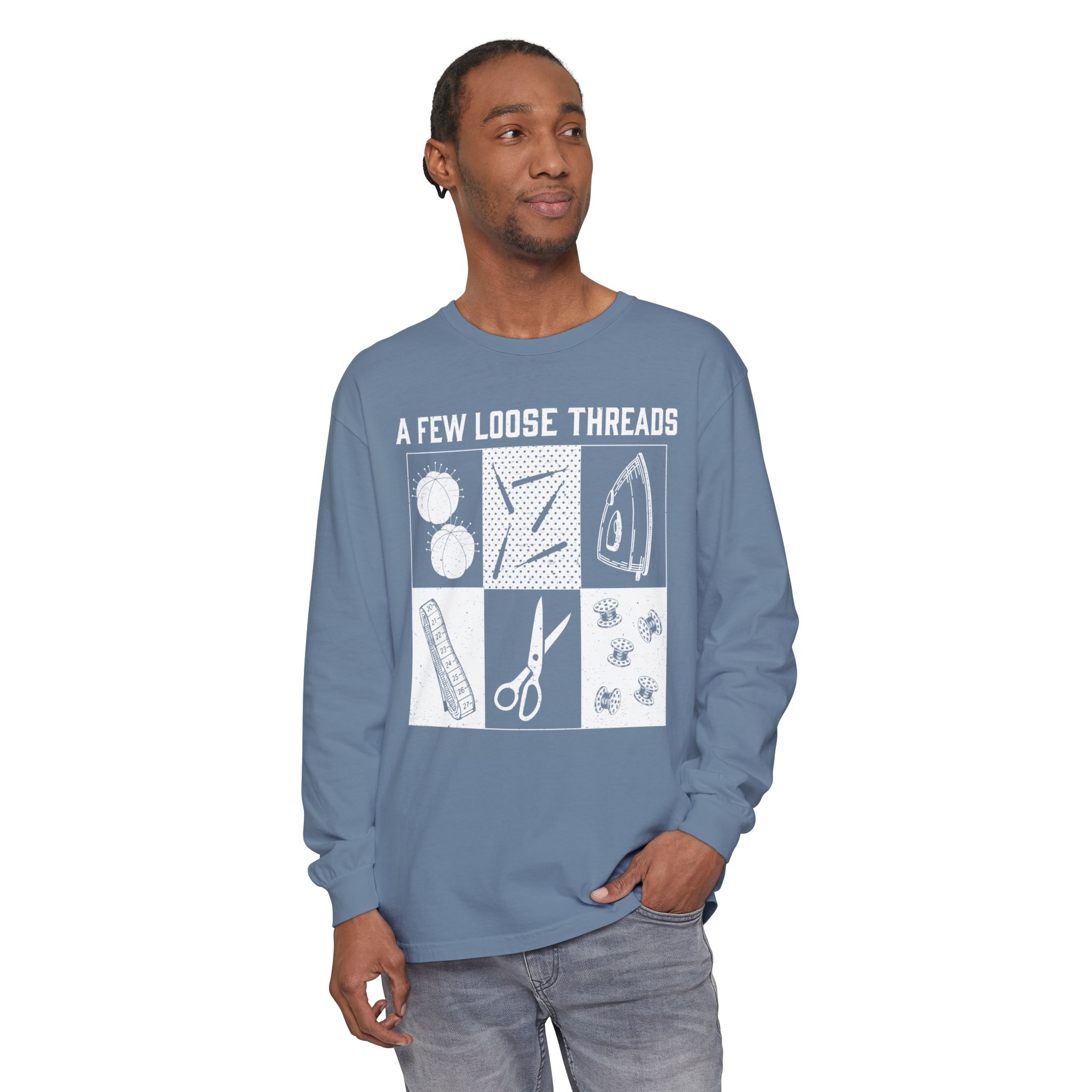 Grunge Sewing Icons Long Sleeve Shirt - Image 27