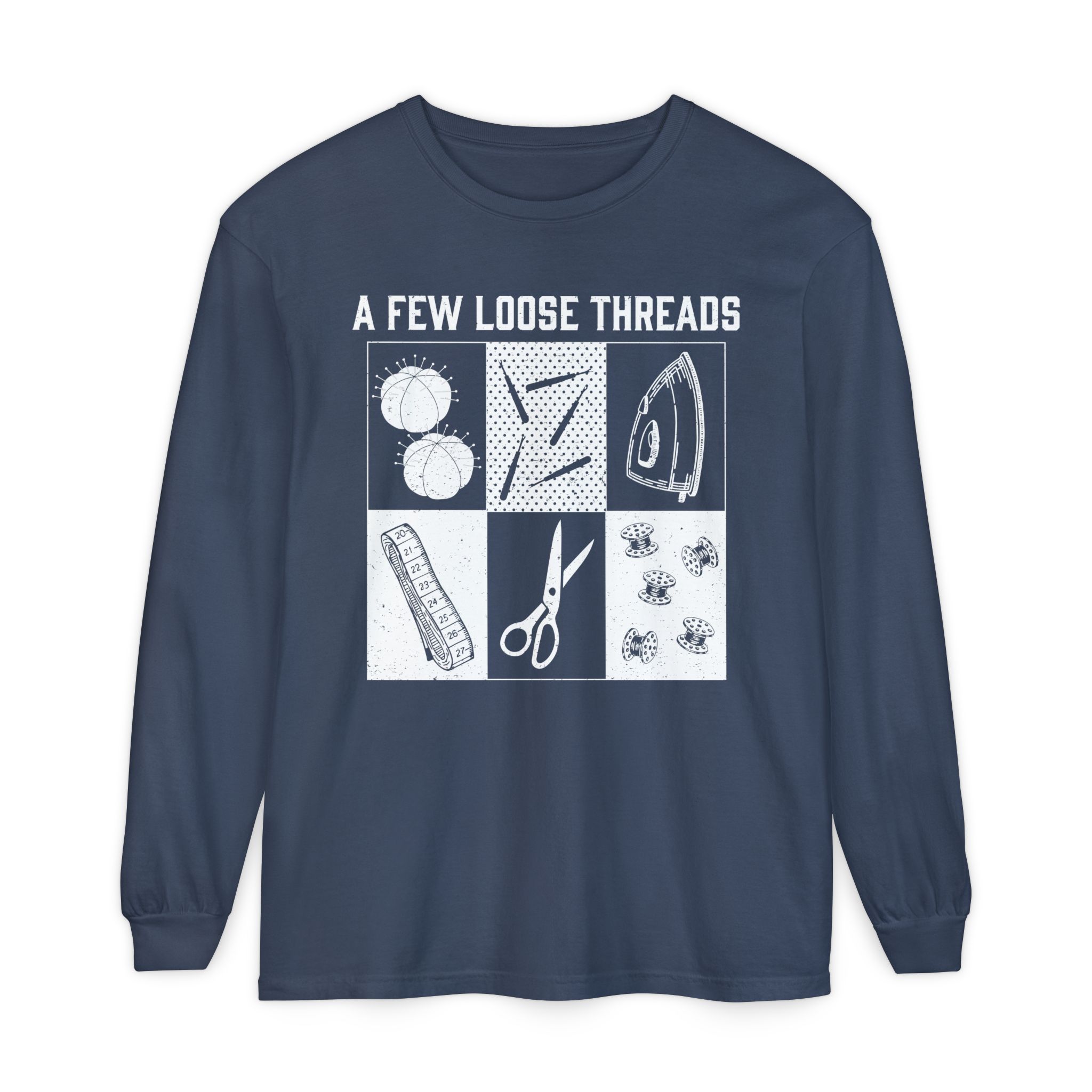 Grunge Sewing Icons Long Sleeve Shirt - Image 28