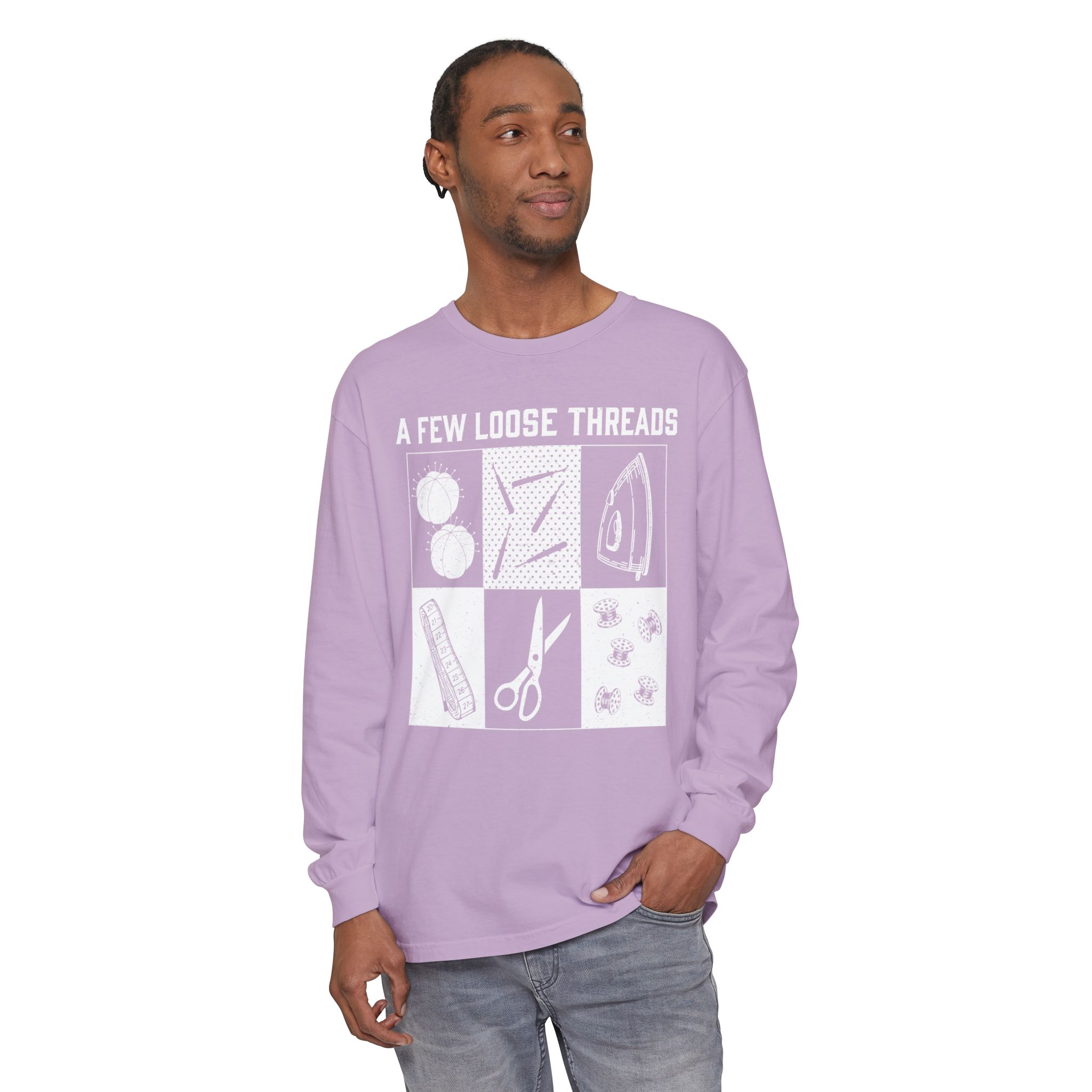 Grunge Sewing Icons Long Sleeve Shirt - Image 10