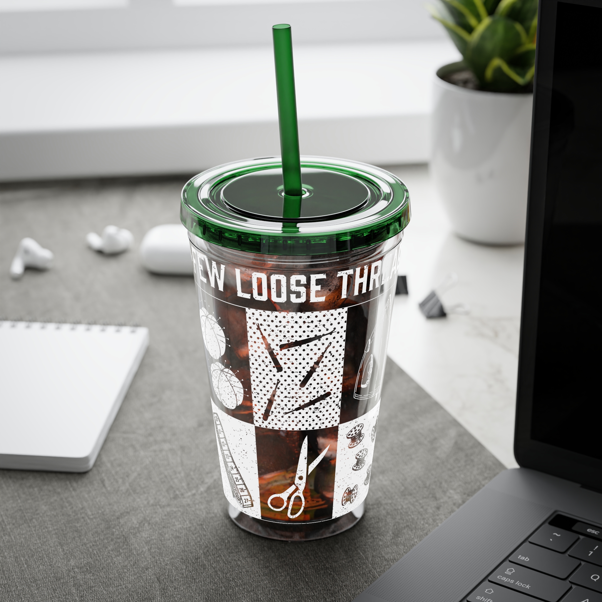 Grunge Sewing Icon Tumbler, 16oz - Image 30