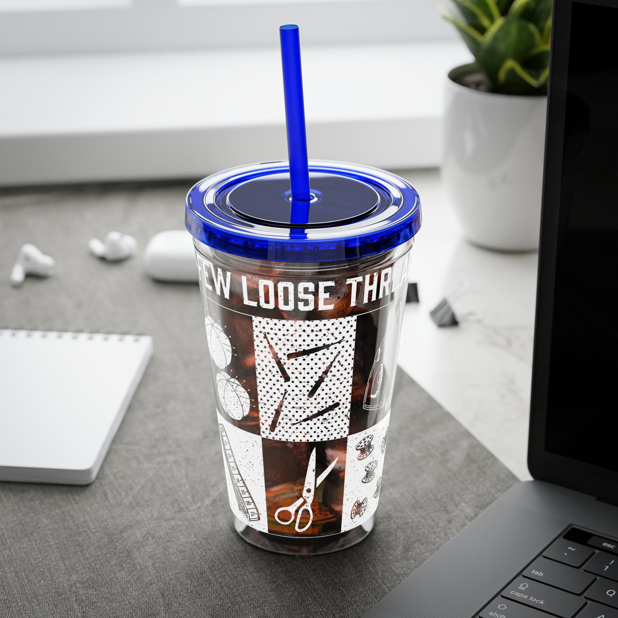 Grunge Sewing Icon Tumbler, 16oz - Image 40