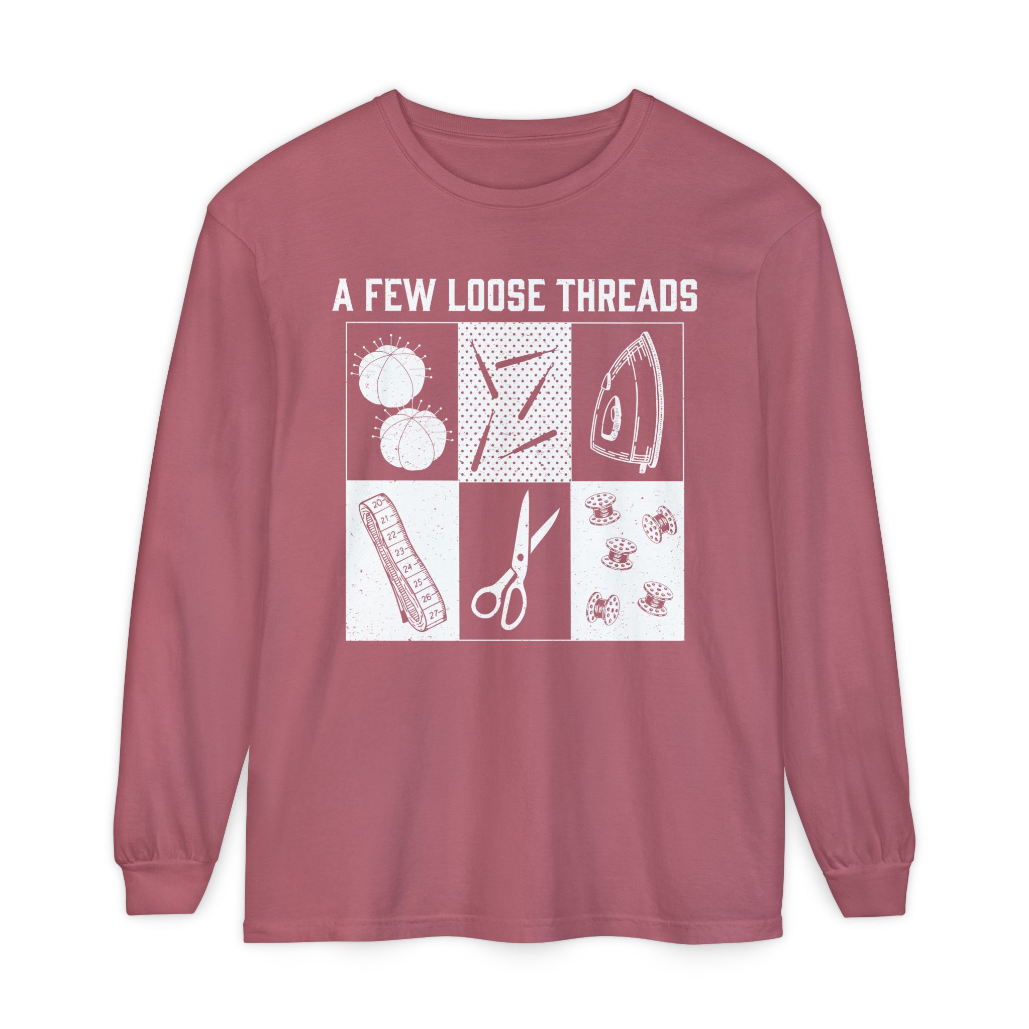Grunge Sewing Icons Long Sleeve Shirt - Image 34