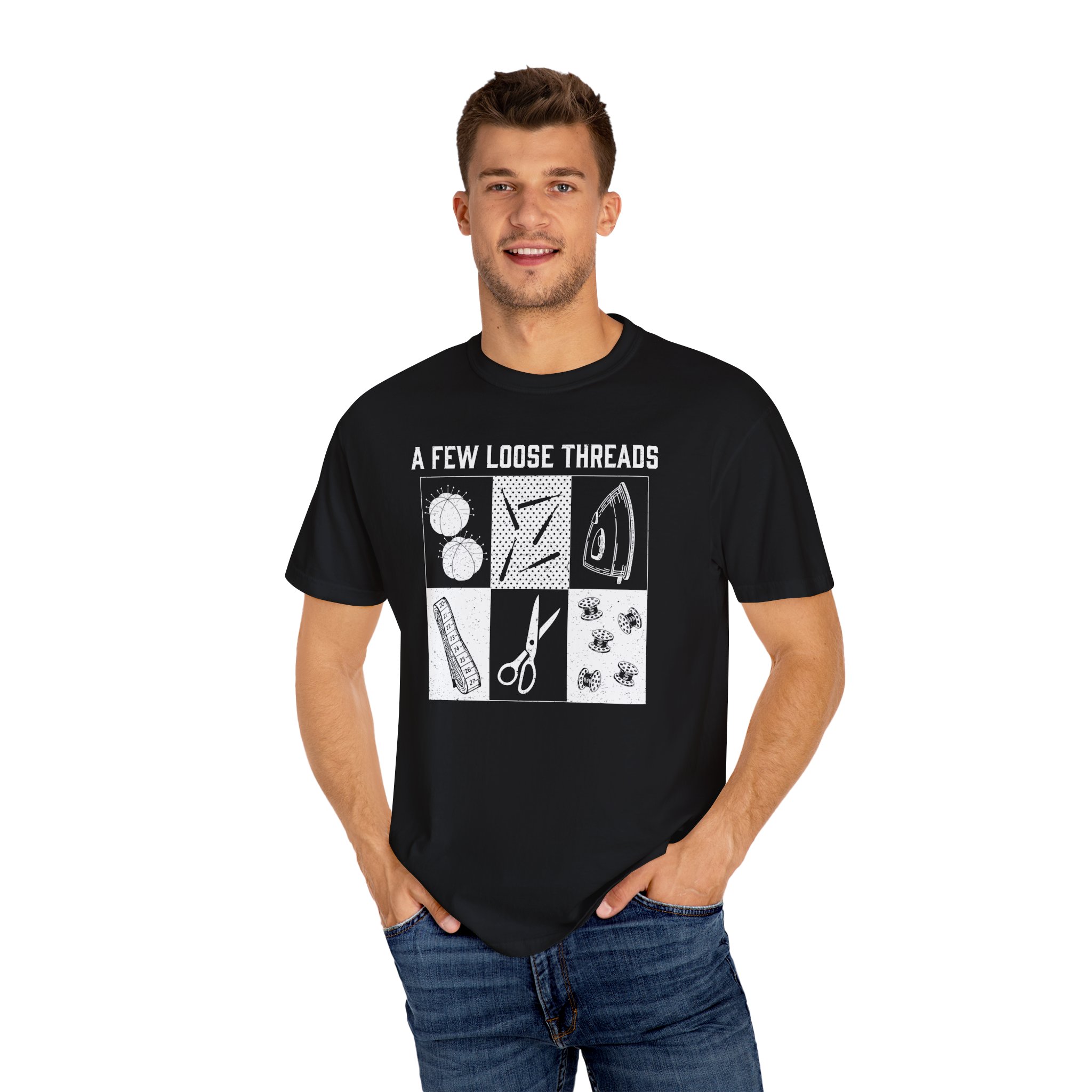 Grunge Sewing Icons T-Shirt - Image 4