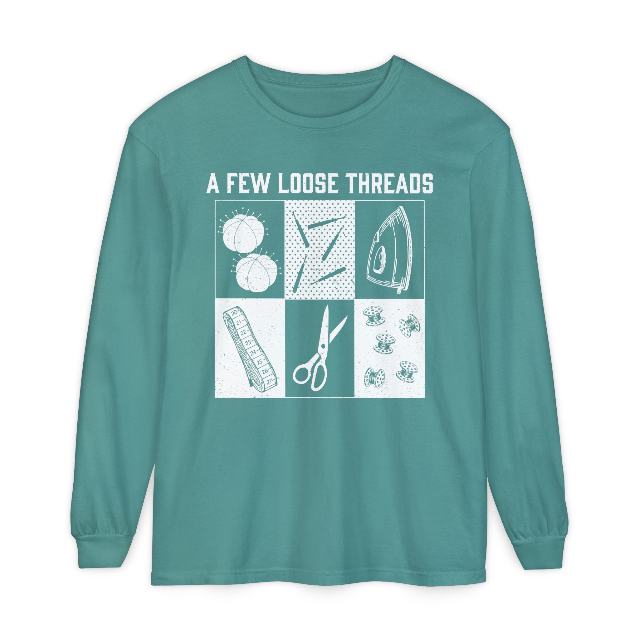 Grunge Sewing Icons Long Sleeve Shirt - Image 3